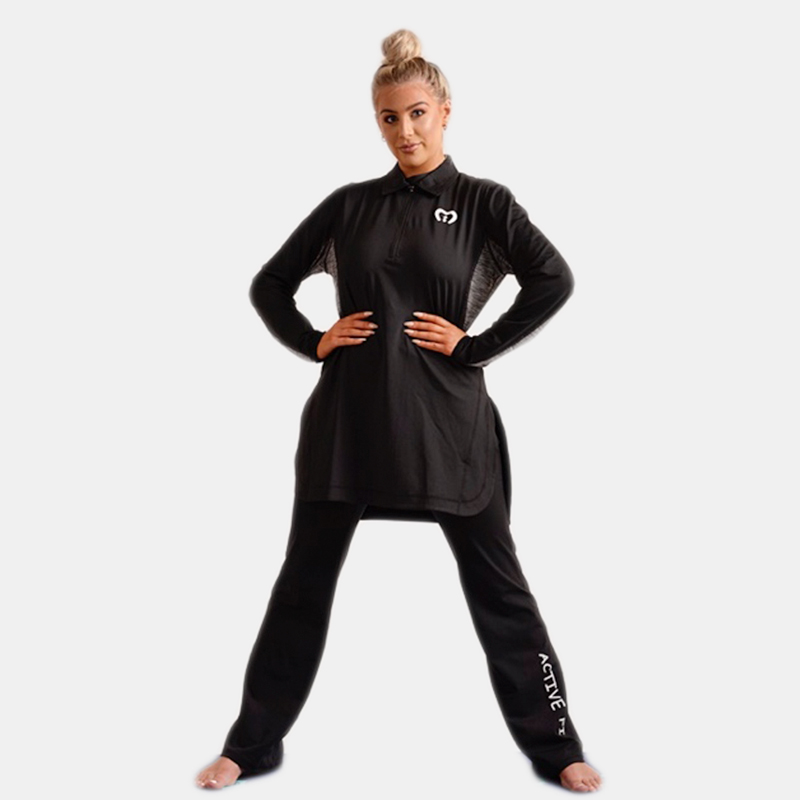White Contrast Half Zip Long line Tunic (TUNIC TOP ONLY)